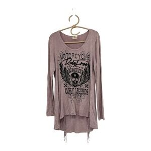 Vocal USA Womens Pink Skull Wings Motorcycle Graphic Long Sleeve Tunic Shirt Top